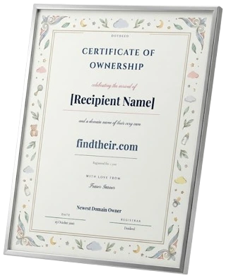 A baby shower certificate with a soft watercolour border, in a silver frame