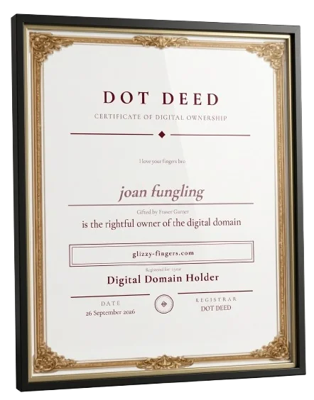 A framed Dotdeed certificate in a gilded frame