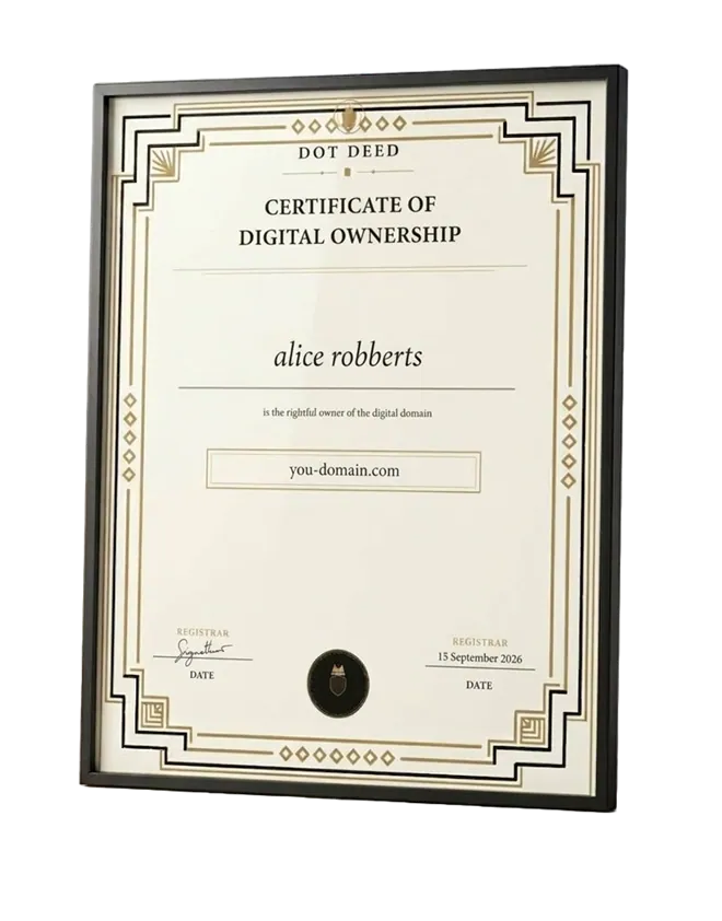 Framed Dotdeed certificate