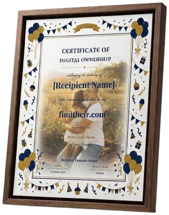 A framed birthday certificate with a family photo added behind the wording