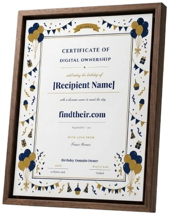 A birthday certificate in a walnut frame